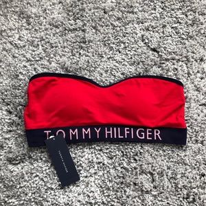 TOMMY HILFIGER RED AND NAVY BLUE BANDEAU BRA